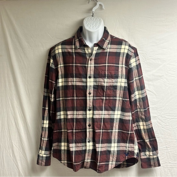American Eagle Outfitters Men's Plaid Flannel Shirt - Maroon and Cream - Picture 3 of 7